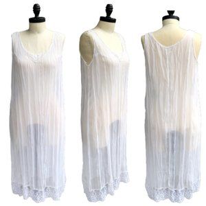 Vintage Ethereal Sheer Crinkle Slip Dress Overdress Underdress S/M